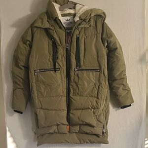 Orolay Thickened Down Olive Puffer Jacket with Hood and Side Zips Size XS